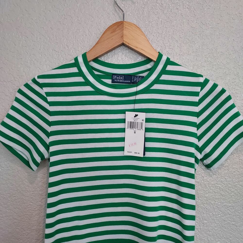 NEW Polo by Ralph Lauren Shamrock Green & White Striped Short Sleeve Tee Size S - Picture 2 of 8